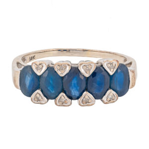 14k White Gold Diamond and Natural Sapphire Band