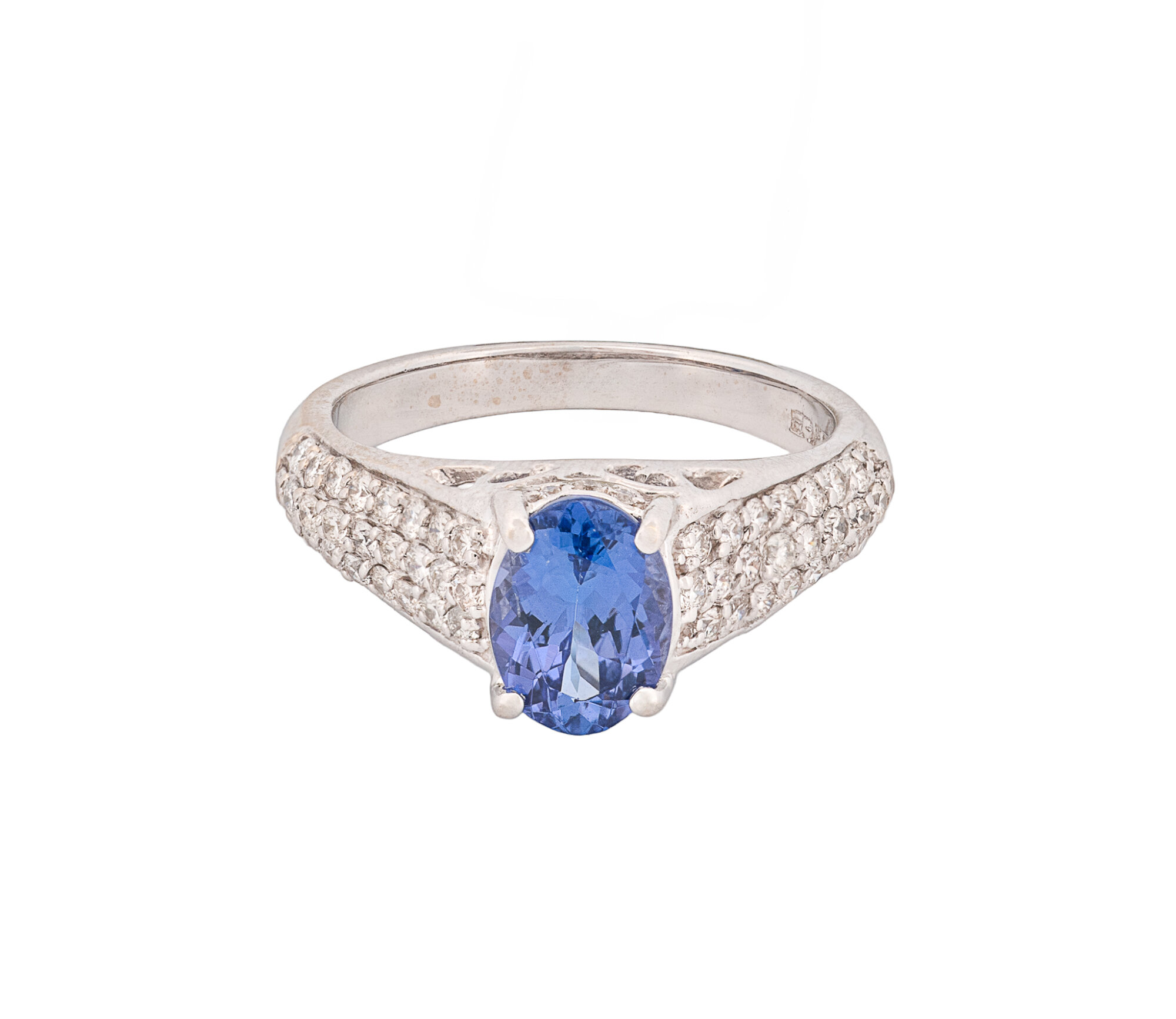 14K White Gold 1.48ct Tanzanite & Diamond Pave Cathedral Style Ring - Image 2