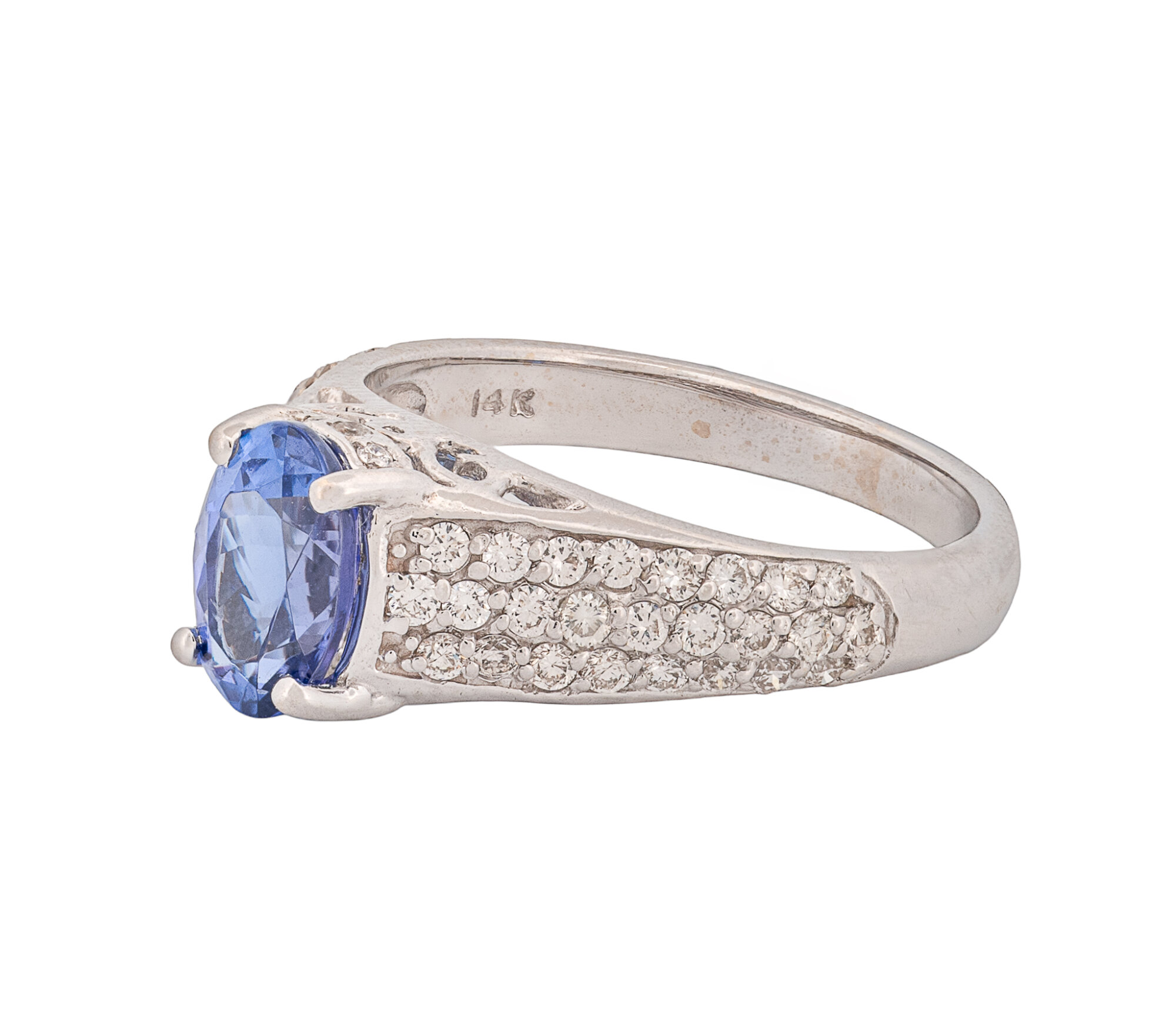 14K White Gold 1.48ct Tanzanite & Diamond Pave Cathedral Style Ring - Image 4