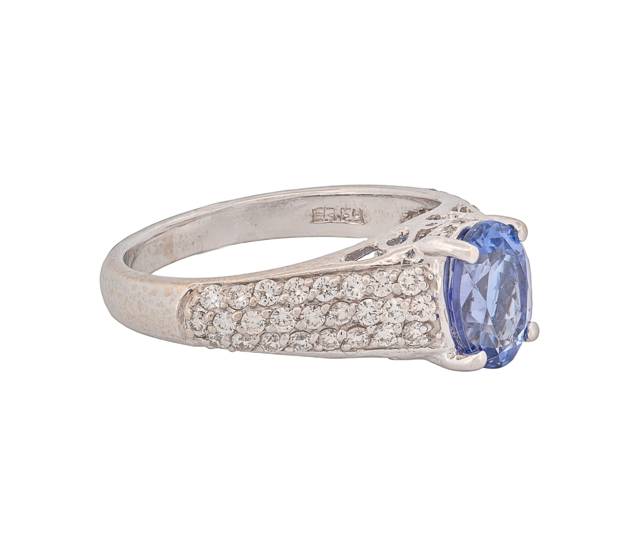 14K White Gold 1.48ct Tanzanite & Diamond Pave Cathedral Style Ring - Image 3
