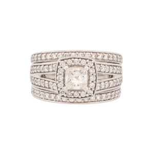 14K WG 0.59ct Square Mod Brilliant IGI Certified Diamond Ring & Band Set