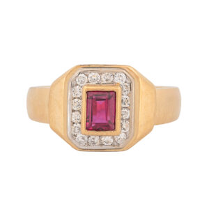 18K Yellow Gold 0.46Ct Natural Ruby and Diamond Halo Style Ring