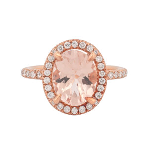 14K Rose Gold Morganite and Diamond Hidden Halo Style Ring