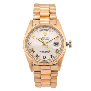 Rolex 18k Yellow Gold Day-Date on Presidential band, 36mm, White Roman dial.