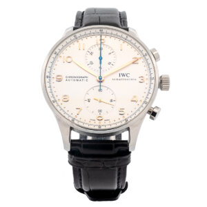 SS IWC Portuguese Chronograph, 41mm, auto, Alligator strap on deployment buckle.