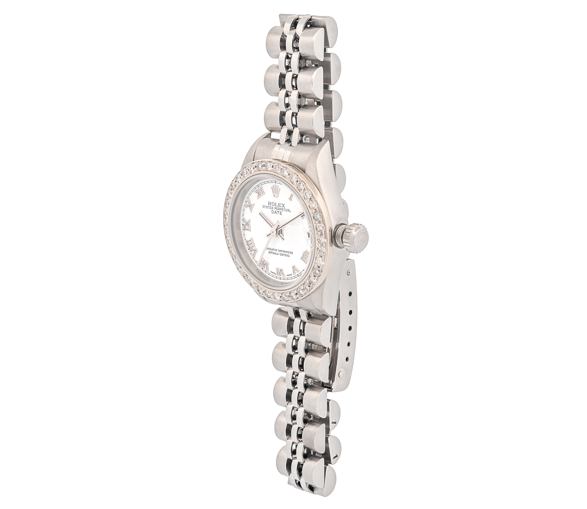 Ladies SS Rolex Datejust, Jubilee band, 26mm, Custom dia bezel,wht/Rom dial. - Image 5