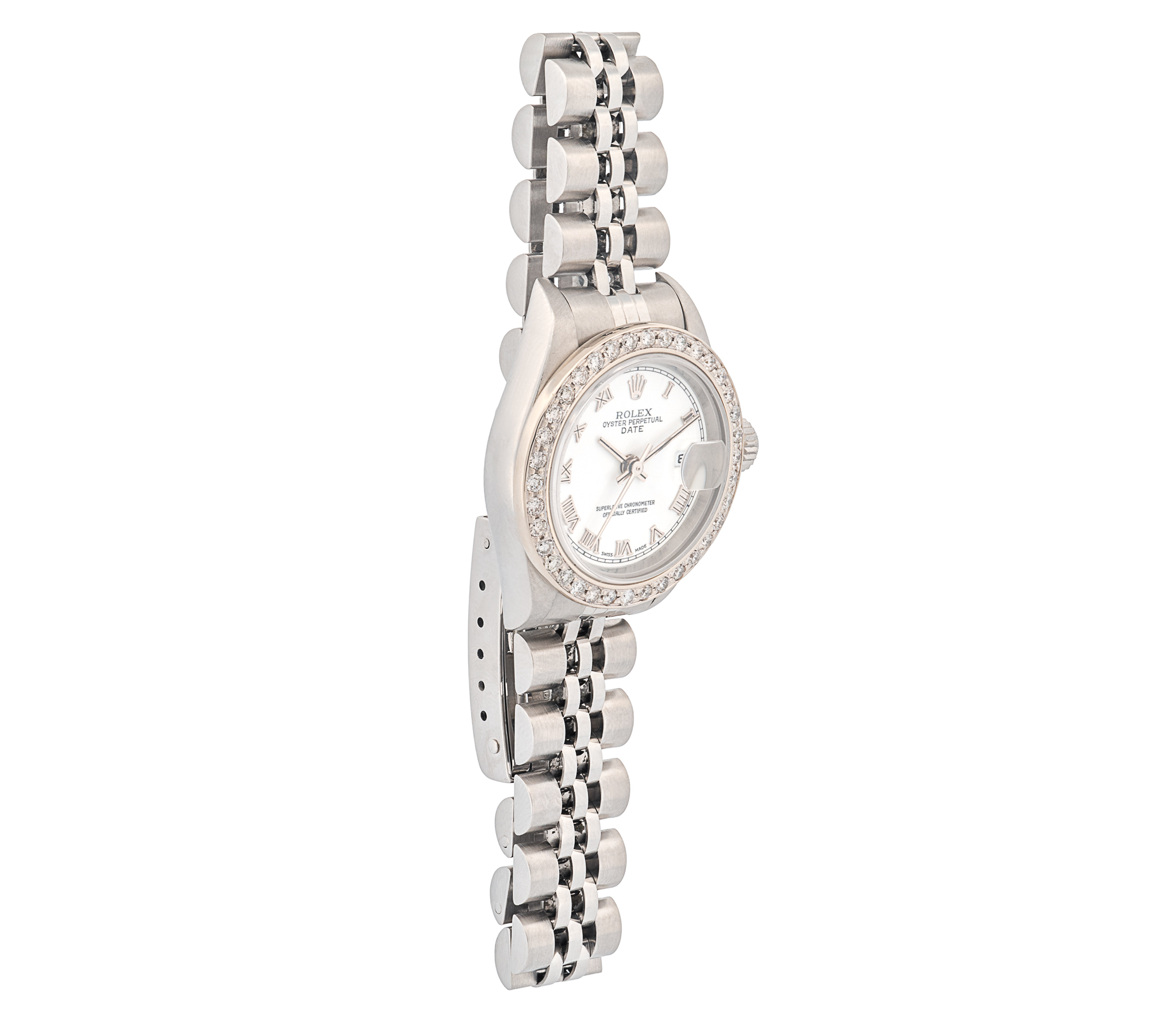 Ladies SS Rolex Datejust, Jubilee band, 26mm, Custom dia bezel,wht/Rom dial. - Image 3