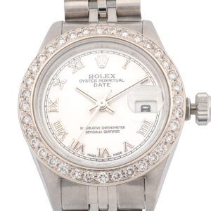 Ladies SS Rolex Datejust, Jubilee band, 26mm, Custom dia bezel,wht/Rom dial.