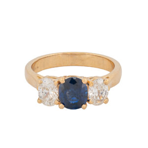 18K Yellow Gold Blue Sapphire & Diamond Engagement Ring