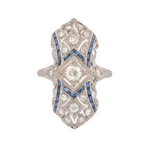 Platinum Antique Diamond & Blue Sapphire Ring