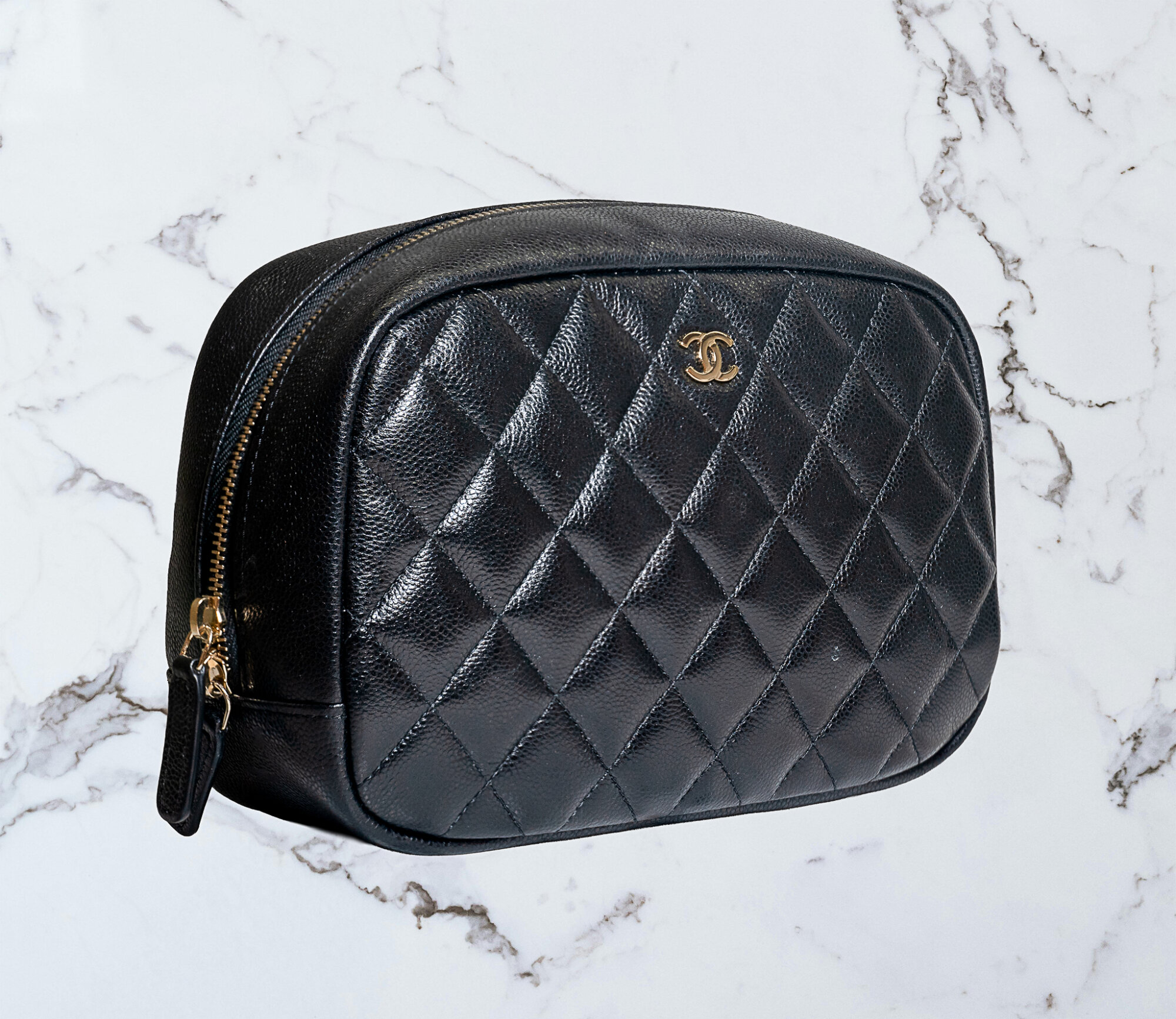 Chanel Black Quilted Cosmetic Bag - Image 2