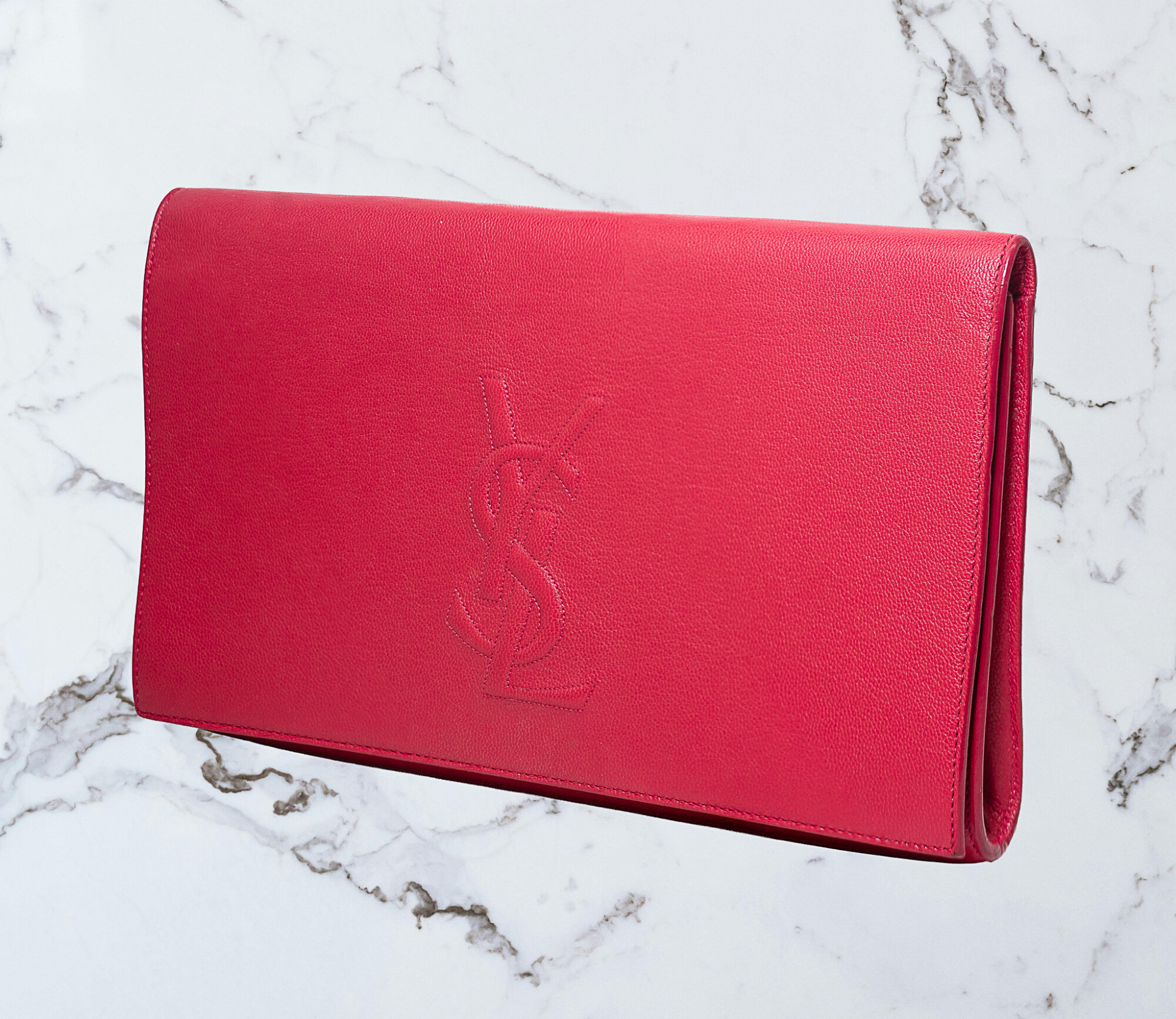 YSL Pink Leather Evening Clutch Bag - Image 3
