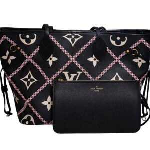 Louis Vuitton Neverfull MM Black Pink Stitching