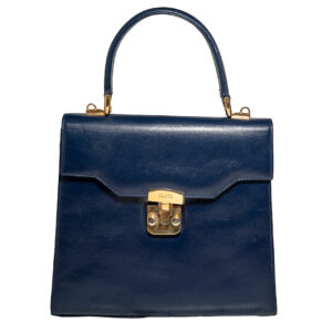 GUCCI Lady Lock Top Handle Tote Bag Leather Navy