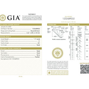 Round Brilliant 1.11 H SI1  GIA Certified Diamond