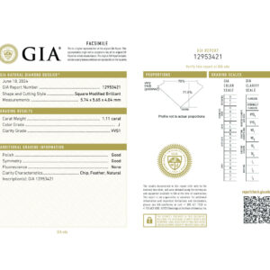 Square Modified Brilliant 1.11 J VVS1 GIA Certified Diamond