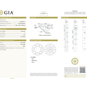 Round Brilliant 1.08 D VS1  GIA Certified Diamond