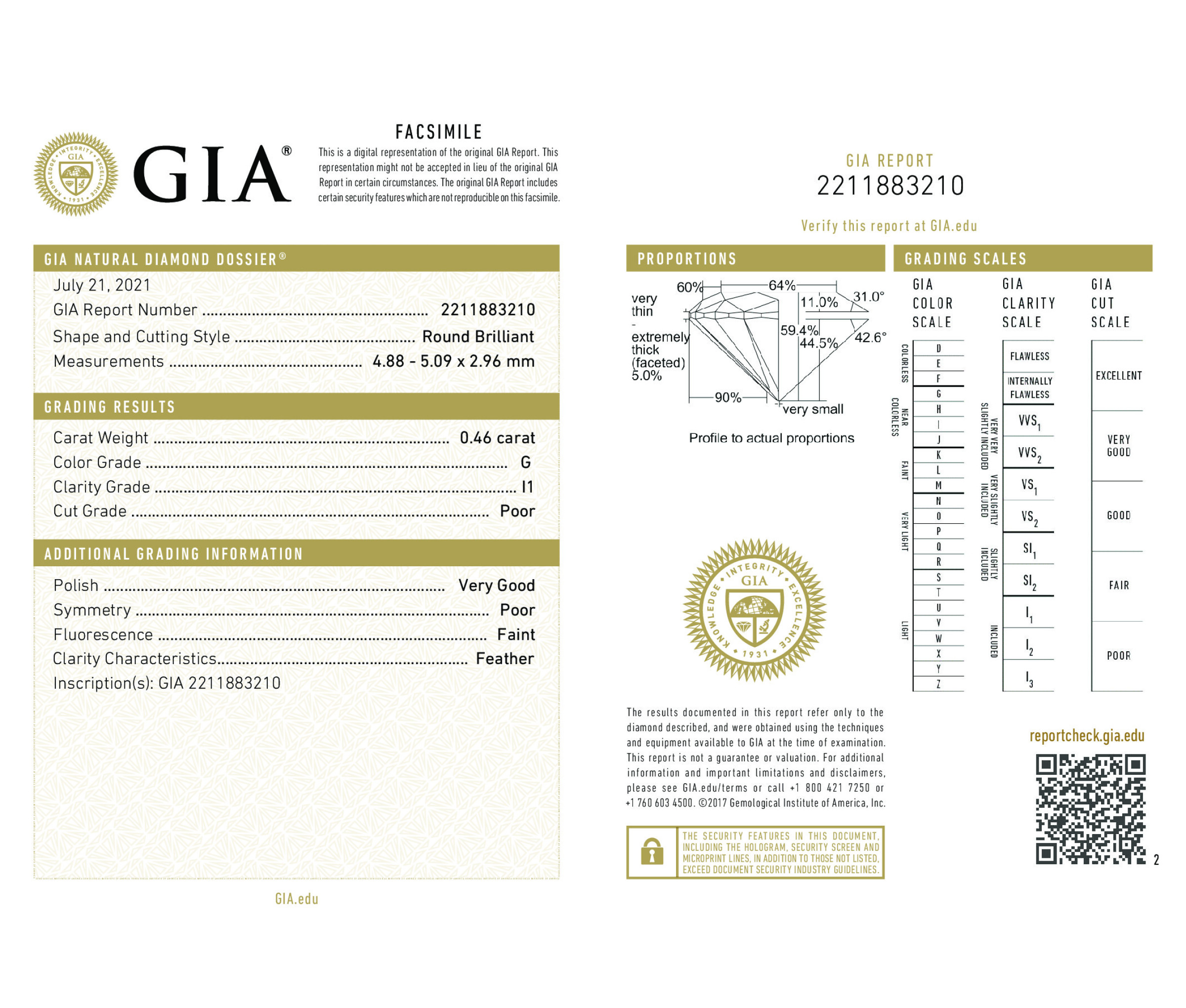GIA Certified 14K White Gold 0.93Ct F-G I1-I2 Round Diamond Stud Earrings - Image 2