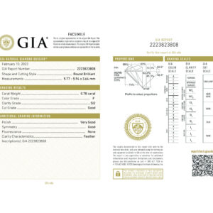 Round Brilliant 0.78 F SI2 GIA Certified Diamond