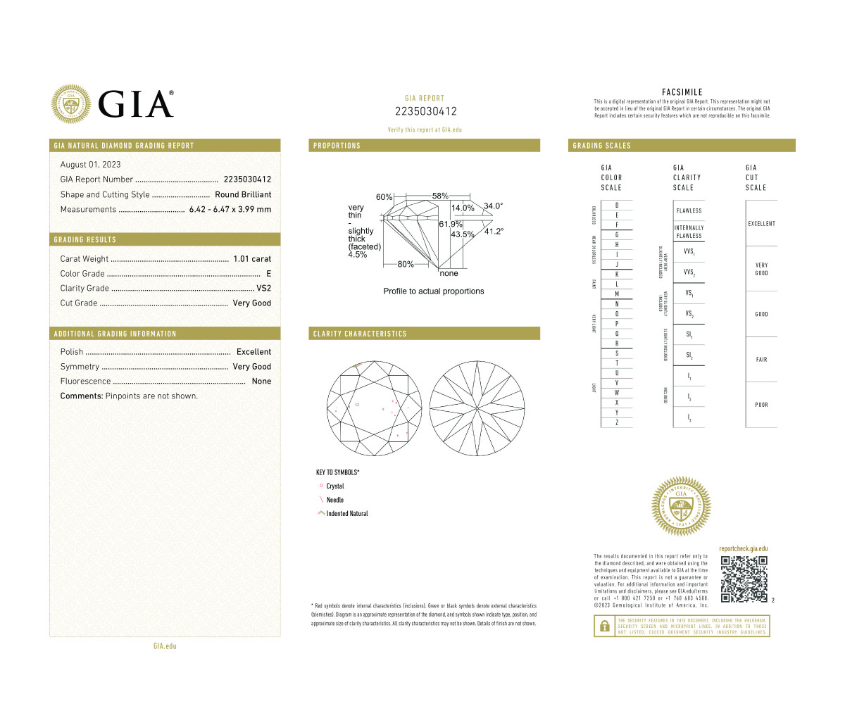 Round Brilliant 1.01 E VS2 GIA Certified Diamond