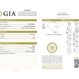 Marquise Brilliant 1.84 E VS2  GIA Certified Diamond