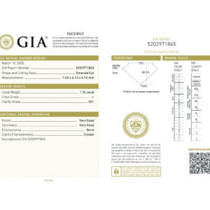 Emerald Cut 1.74 J VS1 GIA Certified Diamond