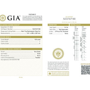 Bent Top Rectangular Step Cut 1.05 J I1  GIA Certified Diamond