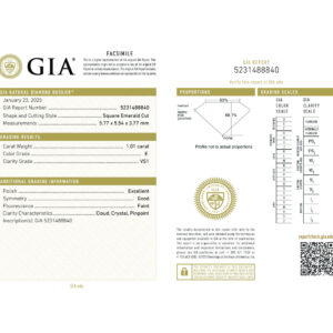 Square Emerald Cut 1.01 E VS1 GIA Certified Diamond