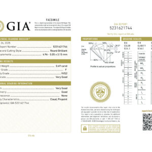 Round Brilliant 0.49 F VVS2  GIA Certified Diamond