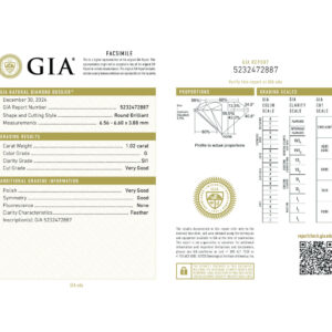 Round Brilliant 1.02 G SI1  GIA Certified Diamond