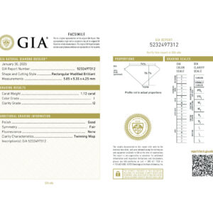 Rectangular Modified Brilliant 1.12 I I2  GIA Certified Diamond