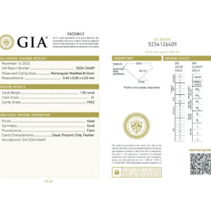 Rectangular Modified Brilliant 1.02 H VVS2  GIA Certified Diamond
