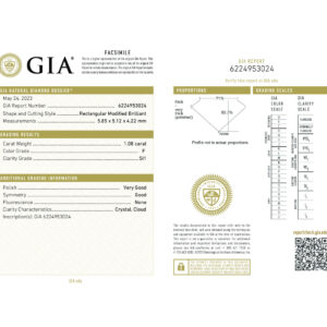 Rectangular Modified Brilliant 1.08 F SI1  GIA Certified Diamond