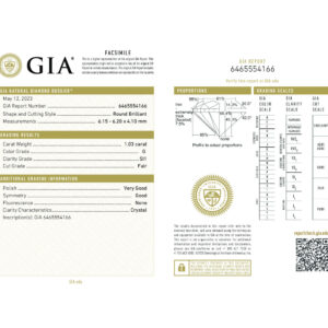 Round Brilliant 1.03 G SI1  GIA Certified Diamond