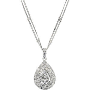 14K White Gold 1.33ct Diamond Teardrop Pendant Necklace 18.5"