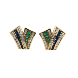 Women's Charles Krypell Diamond Blue Sapphire 18K "V" Clip On Earrings