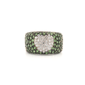 18k White Gold .41ct Diamond & Garnet Wide Heart Ring