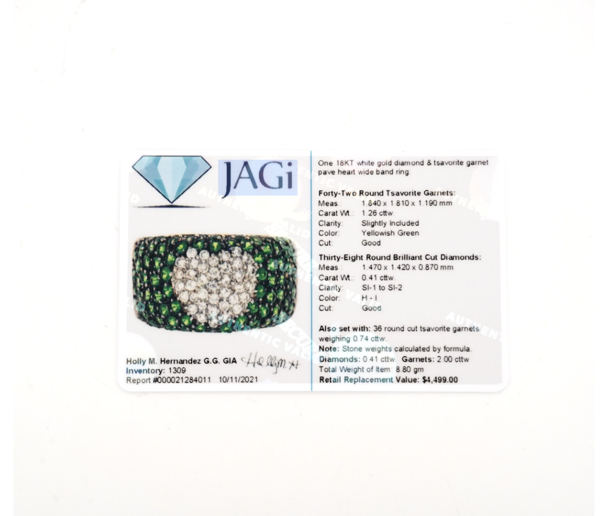 18k White Gold .41ct Diamond & Garnet Wide Heart Ring - Image 3