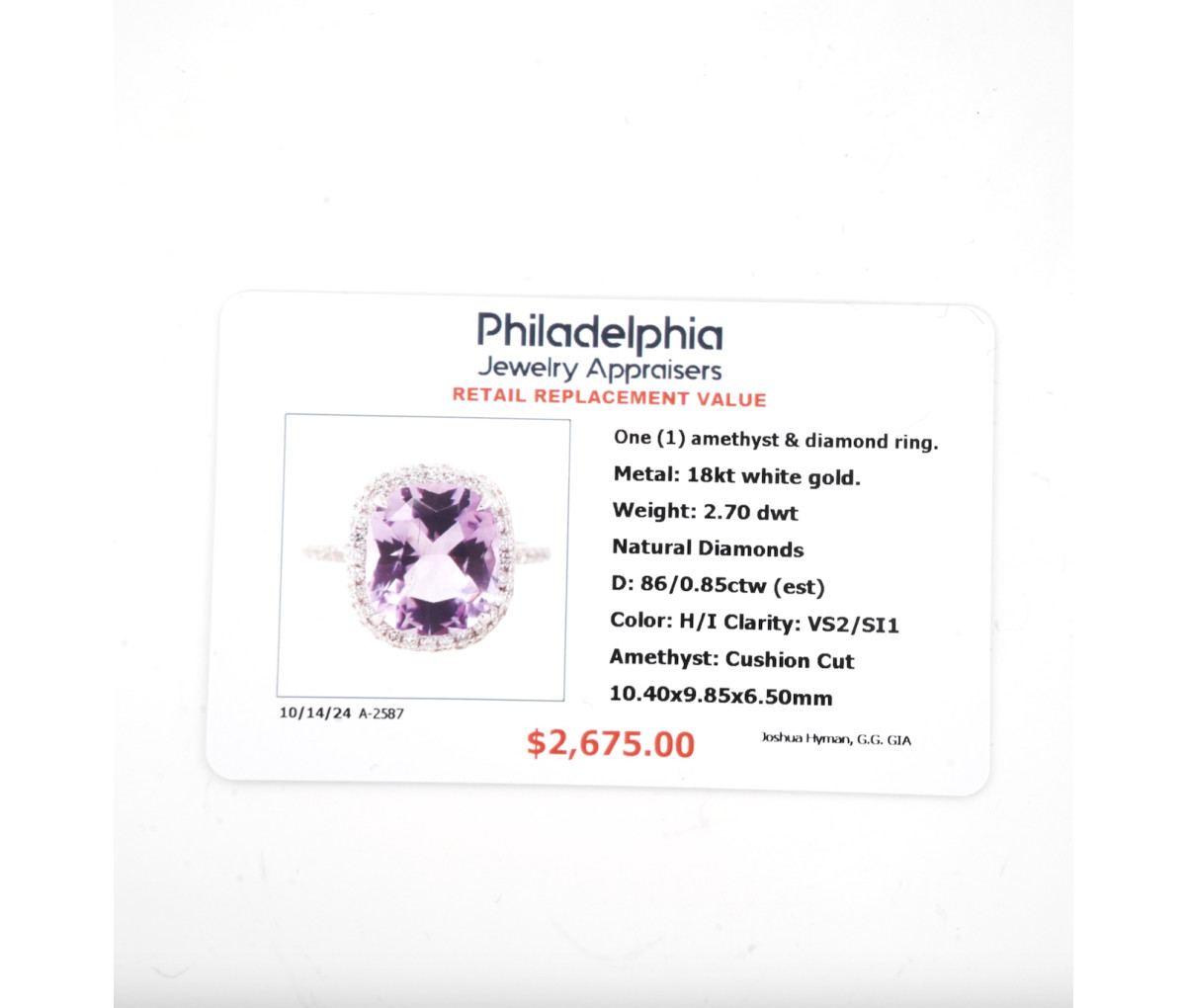 Women's 18k Amethyst & 0.85ct Diamond Ring 2.8dwt - Image 4