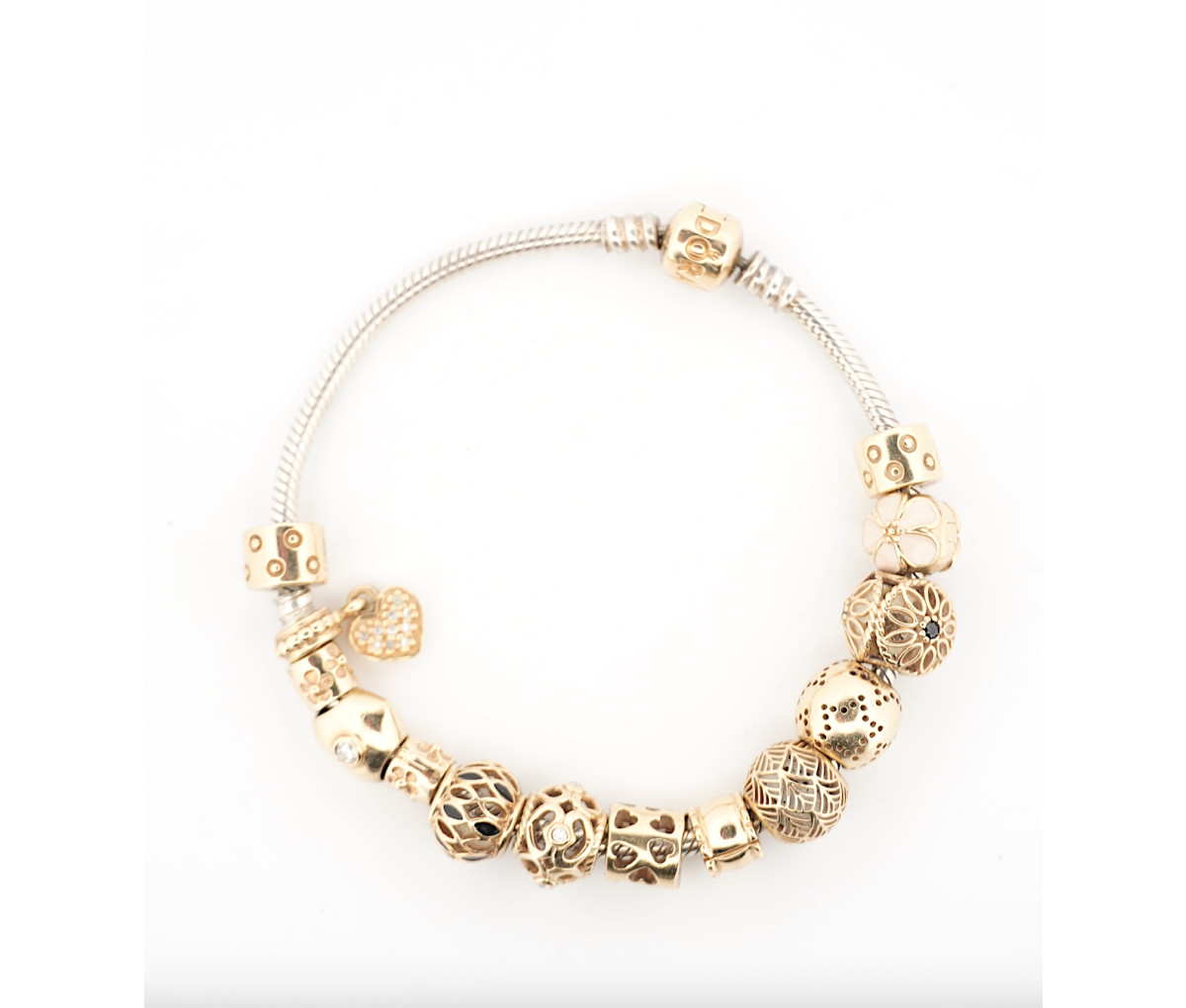 Pandora Sterling Silver & 14K Charm Bracelet