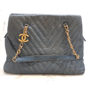Chanel Blue Leather Surpique Chevron Tote