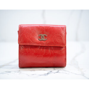 Chanel Red Leather Camellia Wallet