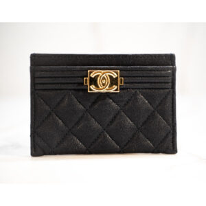 Chanel Blue Caviar Quilted Leather Boy Card Holder