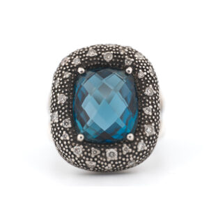 David Yurman Sterling Silver 925 Blue Topaz & .40 Diamond Melange Ring