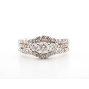 10K White Gold .93Ct Diamond Ring With Diamond Bands