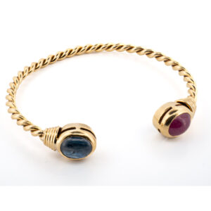 Women's 14K Ruby & Sapphire Twisted Bangle Bracelet
