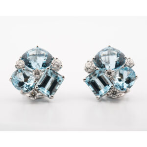 18kt White Gold Donna Vock Clip-On Aquamarine & Diamond Cluster Earrings