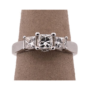 14K White Gold Three Stone 1.4 CTW Princess Cut Diamond Ring