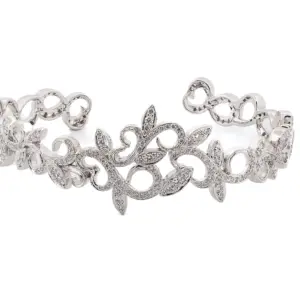 18kt White Gold Omate Filigree Style Diamond Cuff Bracelet