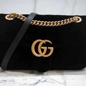 Gucci Black Velvet Small Marmont Shoulder Bag